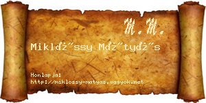 Miklóssy Mátyás névjegykártya